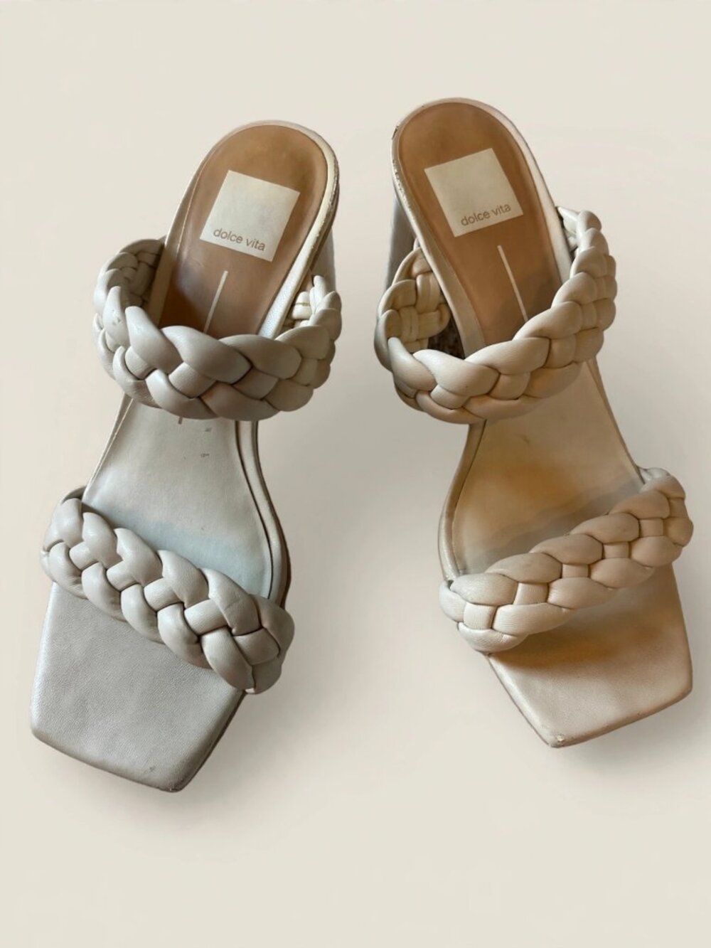 Dolce Vita Paily Ivory Braided Double-Strap Block Heel Sandals